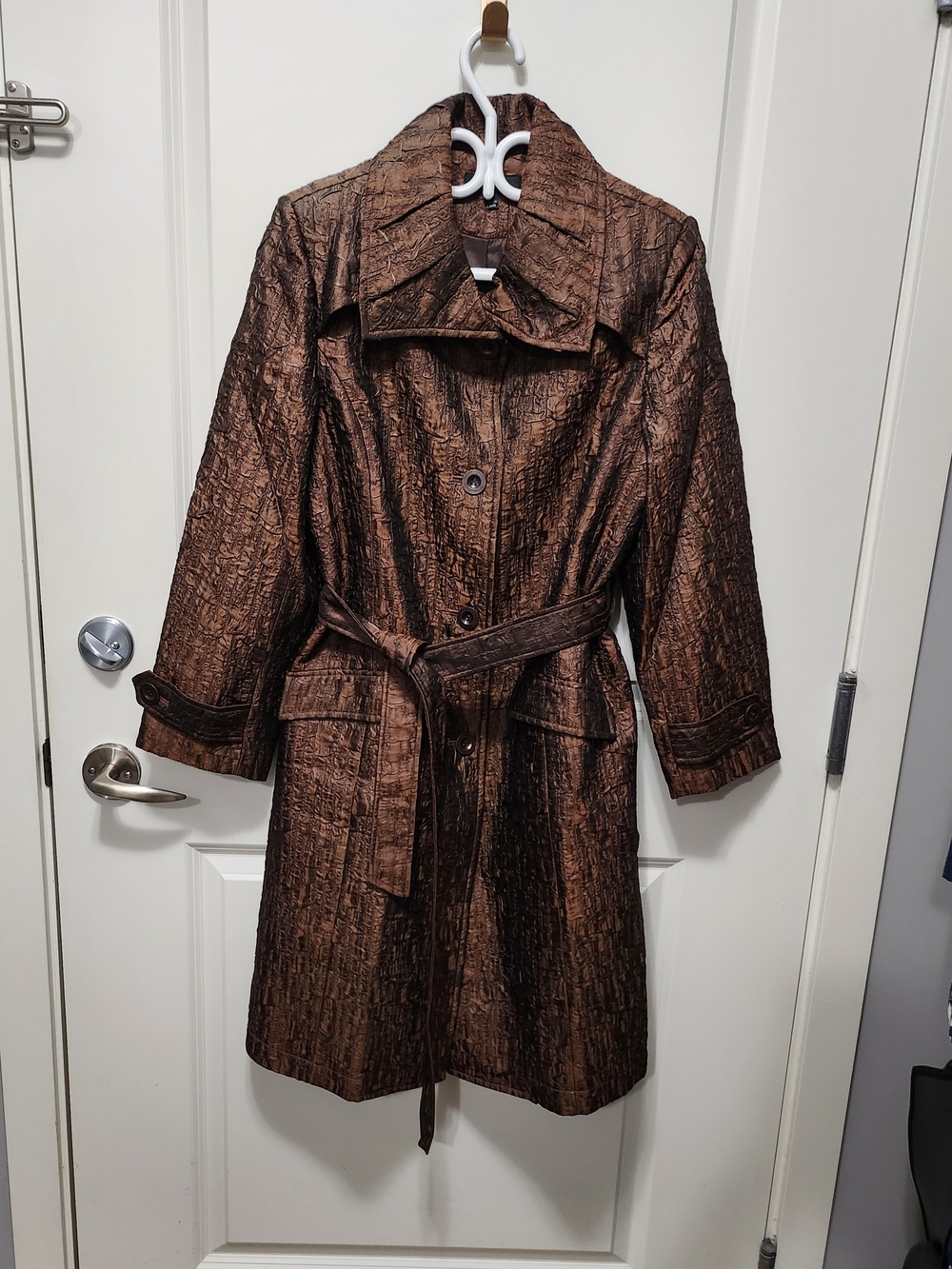 Flair NWOT Women's Copper Brown Textured Trench Coat with Belt